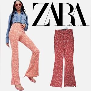 Zara Flared Pants Floral Checkered 70s Retro Maximalist 80s Funky Printed Small